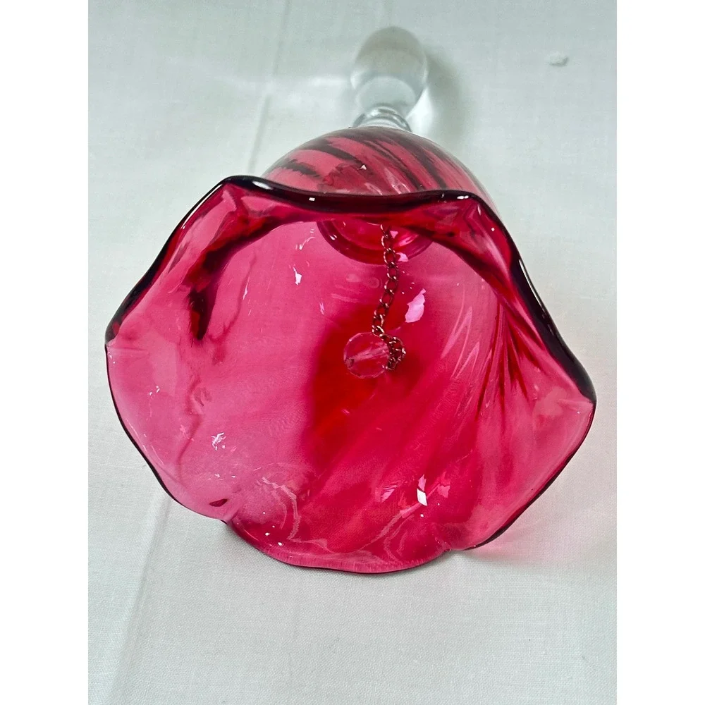 Vintage Cranberry Red‎ Glass Bell Swirl Optic Scalloped Rim 6.5